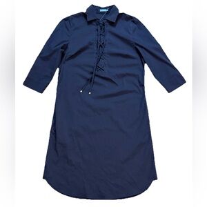NWOT J. McLaughlin Women's Navy Blue Collared 3/4 Sleeve Dress With Pockets SZ S
